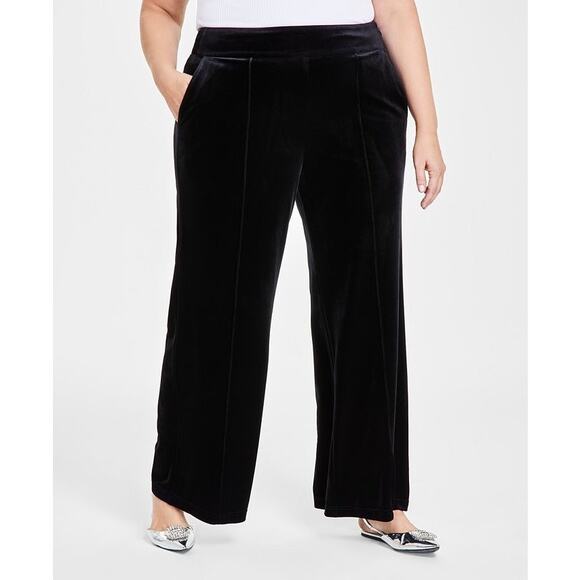 INC International Concepts Black Velvet Wide Leg High Rise Pants Plus 2X New NWT - Picture 3 of 11
